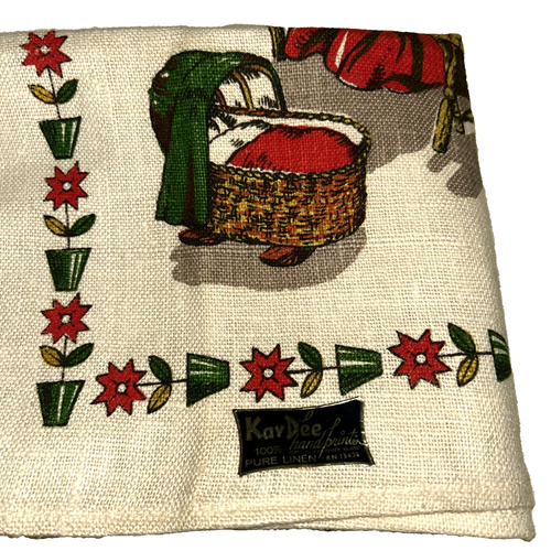 Vtg Kay Dee Colonial Kitchen Linen Tea Towel Spinning Wheel Dolly Dembo 30"x17" - Picture 7 of 7