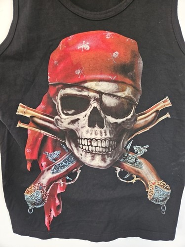Vtg The Mountain Tank Top Shirt Mens Medium Black Crew Neck Pirate Skull Graphic - Picture 2 of 4