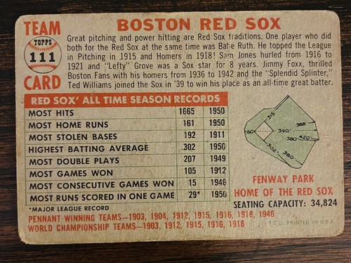 1956 Topps Boston Red Sox Team card #111 Ted Williams - Picture 2 of 2