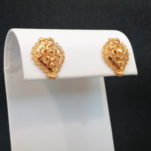 GENUINE JEWELRY COLLECTION FOR MOTHER'S DAY 22K GOLD STUD EARRING FILIGREE WORK - Picture 4 of 9