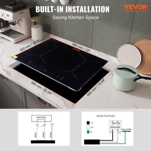 VEVOR Piano Cottura a Induzione Fornello a Induzione in Vetroceramica da Incasso - Imagen 6 de 12