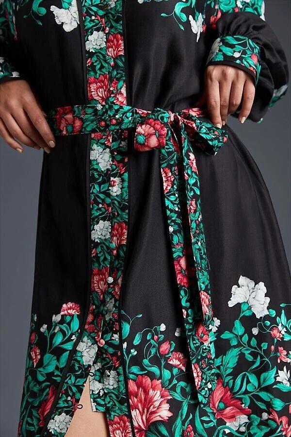 VETEMENTS Anthropologie Camicia Midi Vestito Camicia Cintura Nero Verde Floreale Taglia XS NUOVA CON ETICHETTE