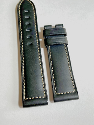 ARNOLD & SON  Watch Strap 22 x 20mm Black Matte Leather White Stitching 7.5'' S/M