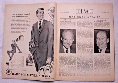 TIME MAGAZINE August 27 1956 Nassr Eisenhower Stevenson ads - Picture 2 of 6