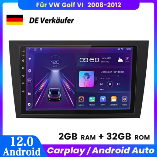 Für VW Golf VI 2008-2012 2+32G Carplay Autoradio Android GPS NAVI SAT FM BT DAB+ - Bild 1 von 12