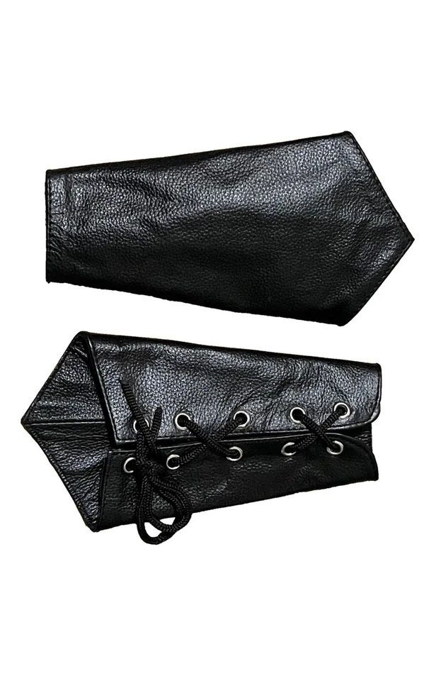 Pulsera brazalete guantelete de cuero genuino negro 2 piezas 1 par K-23 Foto 2 de 3