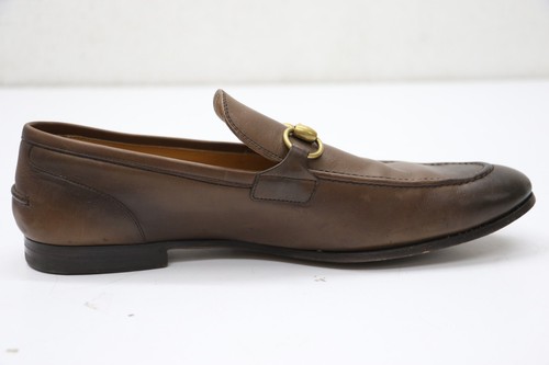GUCCI Jordaan Leather Horsebit Loafers 406994 Brown Gold Hardware G 8.5 US 9 - Imagen 12 de 21
