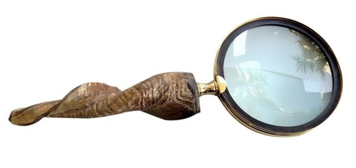 Antike Messing Inspektion Vergrößerungsglas Messing Lupe Ziege Horn Griff Readi - Bild 3 von 3