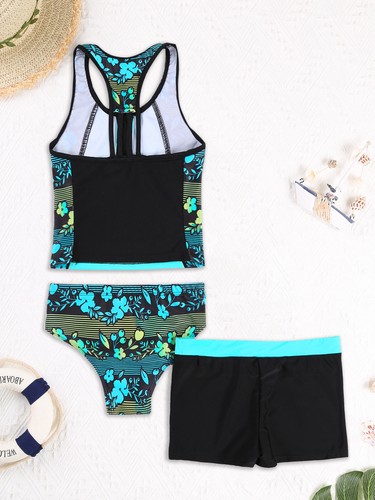 Kinder Mädchen 3 Teile Badeanzug Ärmellos Badetops Shorts Unterteil Set Badeanzug - Bild 10 von 62