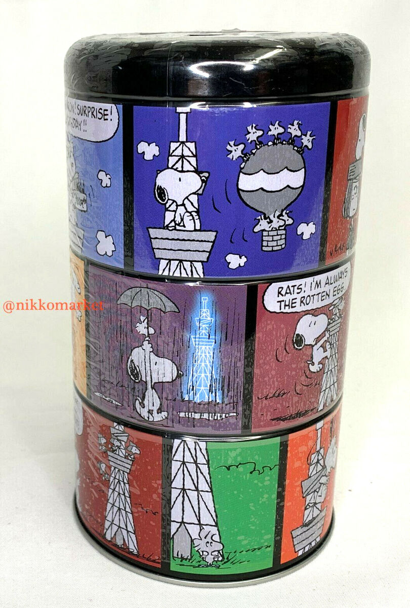 Snoopy Peanuts 3 Layer Tin Can w/Comics Strip Japan Tokyo