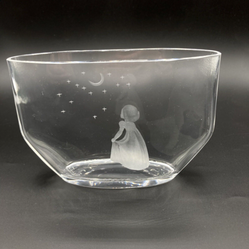 Vaso cristallo inciso 1967 firmato Orrefors auguri di luna Edvin Ohrstrom 2769 - Foto 3 di 11