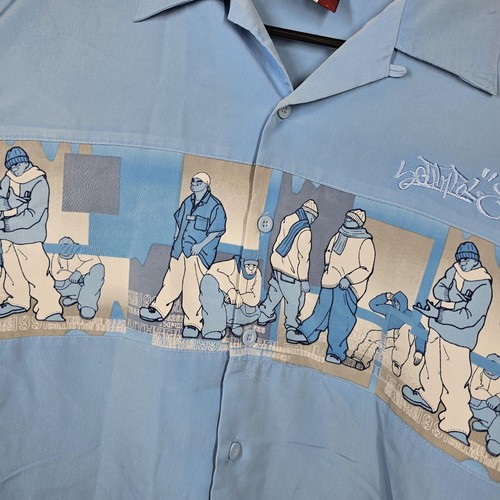 Southpole Y2K Shirt Mens Medium Relax Fit Blue Hip Hop DJ Graffiti 2000s - Picture 4 of 12