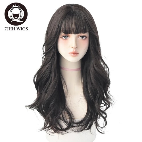 Deep Wave Hair Lolita Wigs With Bangs Synthetic Wig For Women Thick Curls Wigs - Picture 25 of 35