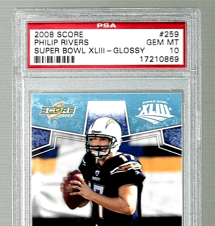 Tarjeta de fútbol americano 2008 Score 259 Philip Rivers PSA 10 Low Pop Super Bowl brillante/250 Foto 2 de 4