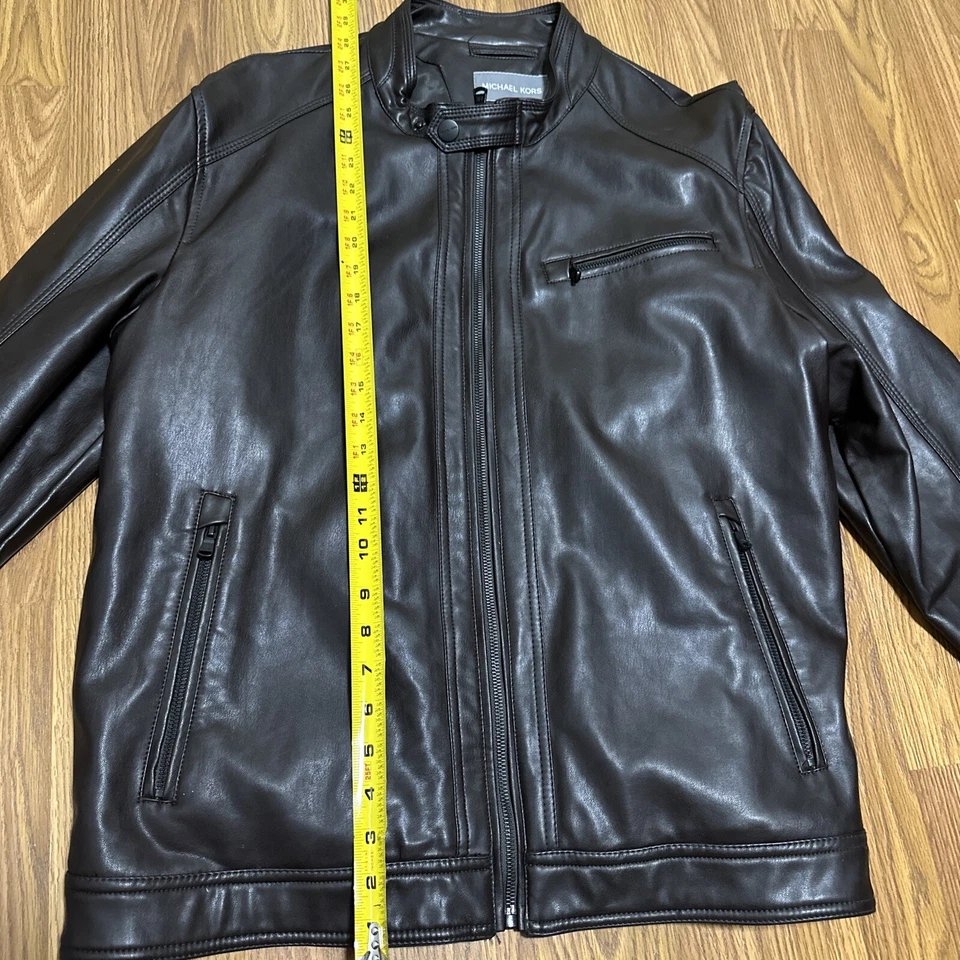 Chaqueta de cuero sintético Michael Kors para hombre talla XL marrón oscuro. Hermoso estado. Foto 4 de 4