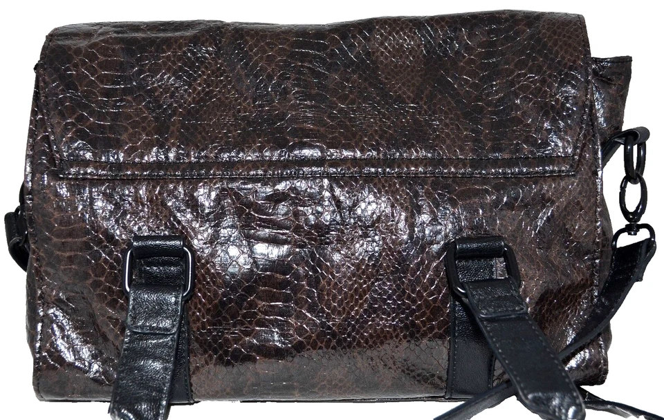 BCB Generation Brown Snake Embossed Faux Leather Satchel with Cross Body Strap - Image 3 of 4