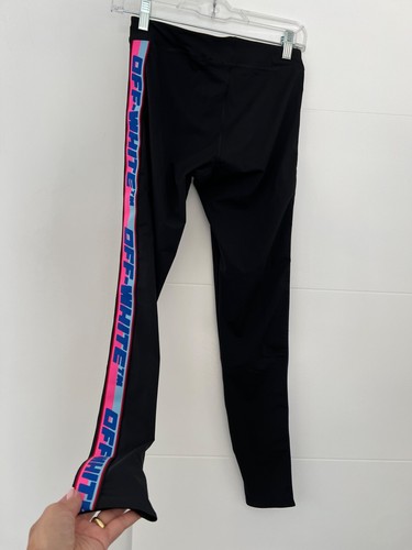 Off-White Negro Leggings Atléticos Rosa Pantalones Deportivos Rosa Borde Talla Mediana - Imagen 3 de 4