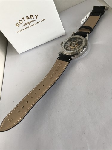 Rotary Herren Handaufzug Skelett weißes Zifferblatt schwarzes Armband Uhr GS02521/06 - Bild 11 von 12