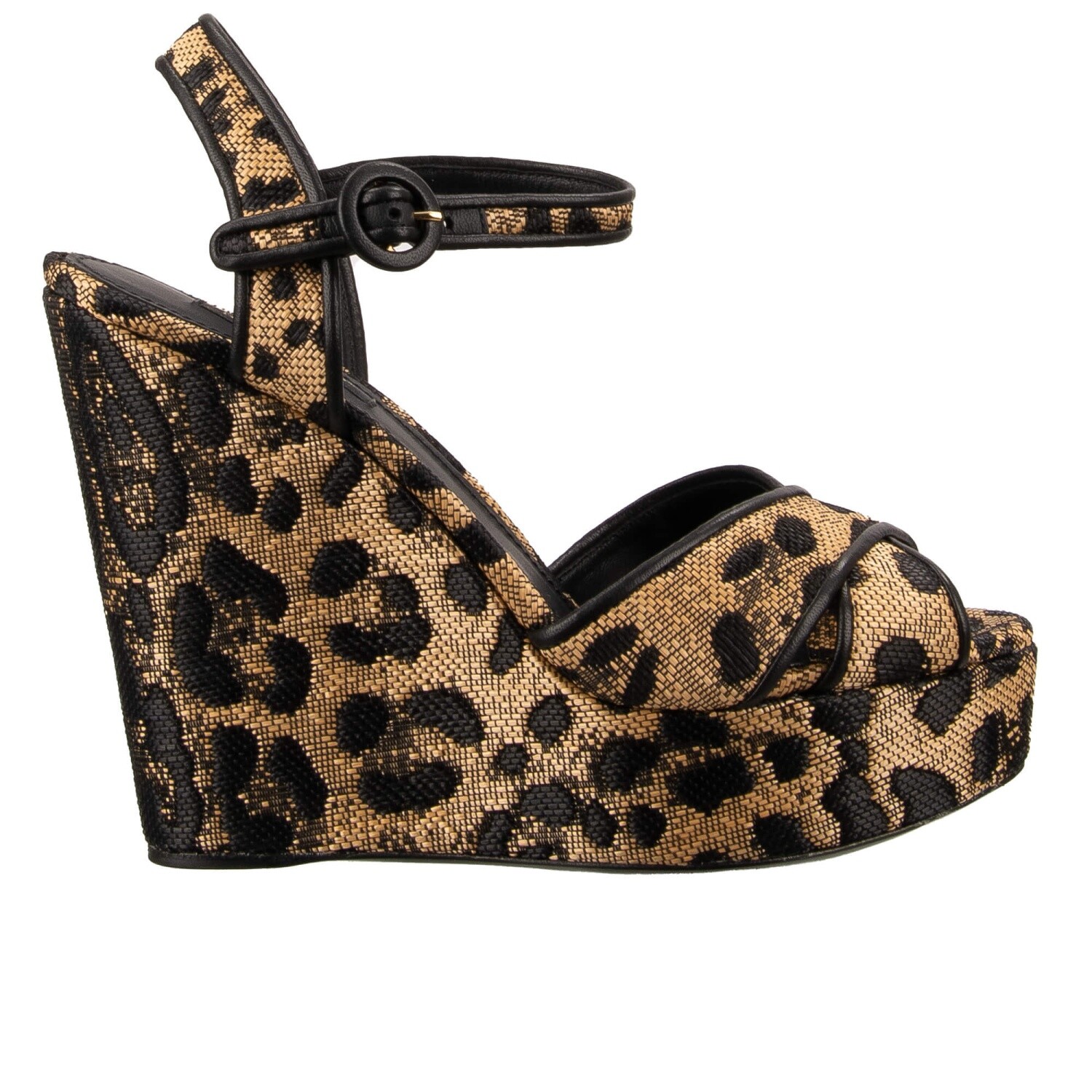 DOLCE & GABBANA Леопардовые босоножки из рафии на плоской подошве BIANCA Черные 13035