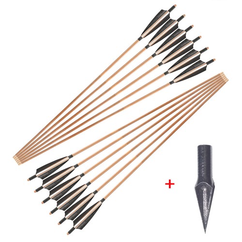 32" Bamboo Arrows Hunting Tips 5" Feather Traditional Bow Hunting Archery Target - Picture 9 of 23