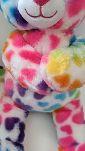 Build a Bear KITTY KATZE PLÜSCH Regenbogen Herzen umarmende Hände rosa Leopard 17 Zoll - Bild 5 von 9