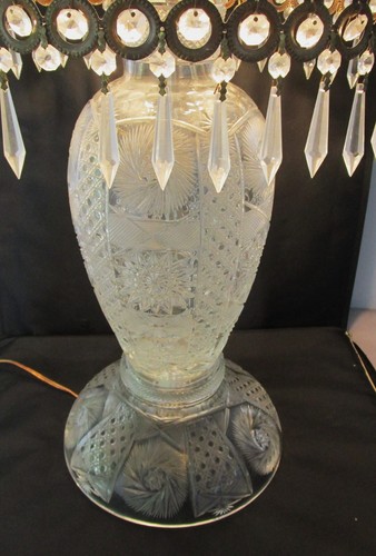 Massive 35" x 19" Antique Cut Crystal Table Lamp, Artisan Signed, circa 1930s - Picture 7 of 15