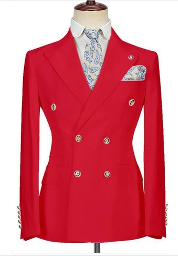 Business Men Suit Slim Fit Double Breasted Blazer Jacket Pants Tuxedo Peak Lapel - Picture 38 of 40