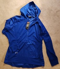     UNDER ARMOUR Women's Size MED Blue Loose Fit 1/2 Zip Hooded Cross Town Anorak