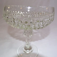 Vintage Indiana Glass Clear Pedestal Dish With Diamond Cut Design Beautiful Dish
