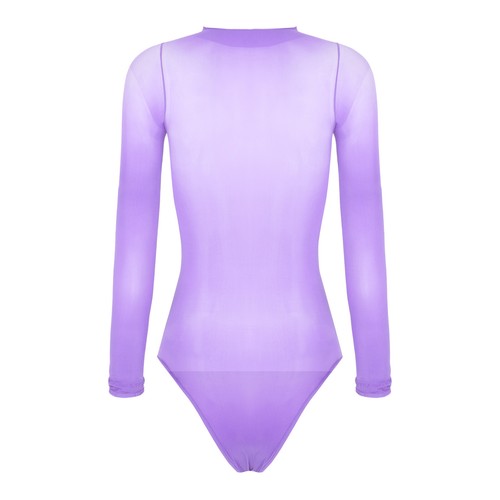 Women’s Glossy Sheer Leotard Tops Long Sleeve Bodywear Round Neck Underwear - Picture 64 of 75