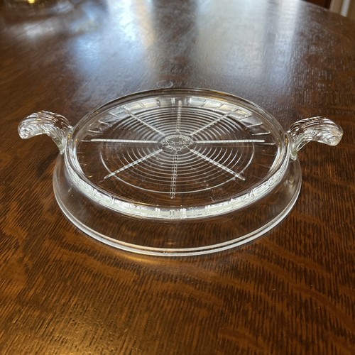Base de vidrio transparente Fire King Hot Plate Trivet vintage años 40 2 asas 7" diámetro interior - Imagen 1 de 5