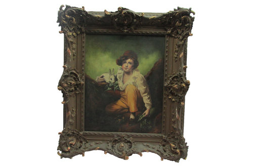 Fine 1880 Antique Oil Painting 'Boy and Rabbit' after Sir Henry Raeburn