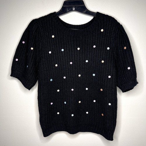 English Factory Polka Dot Knit Puff Short Sleeve Sweater Size Med. Twee Preppy