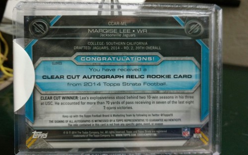 2014 Strata Marqise Lee Jacksonville Jaguars On CardAuto RookieGloves Quartz#1/1 - Picture 3 of 4