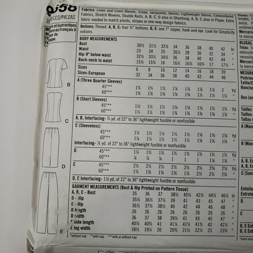 Simplicity 9558 Prendas para el torso Falda Pantalón Borde Festoneado Escote Patrón Talla 14-20 Sin Cortar - Imagen 6 de 6