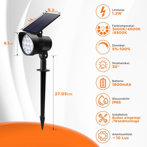PIR LED Solarleuchte Solar Leuchten Solarlampe 3CCT Dimmbar Gartenleuchten IP65 - Bild 21 von 23