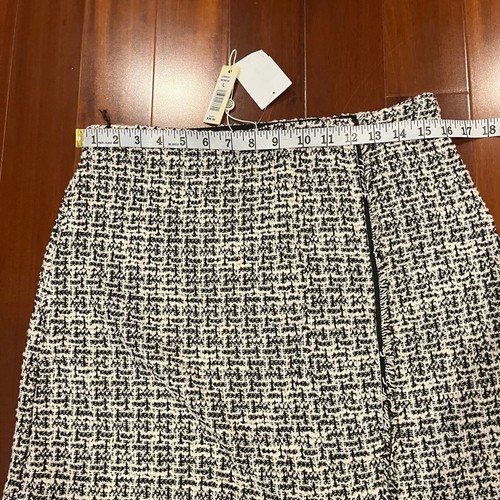New NWT Max Studio Black White Tweed Skirt Frayed Wrap Boucle Knit Mini Sz Large - Picture 8 of 10