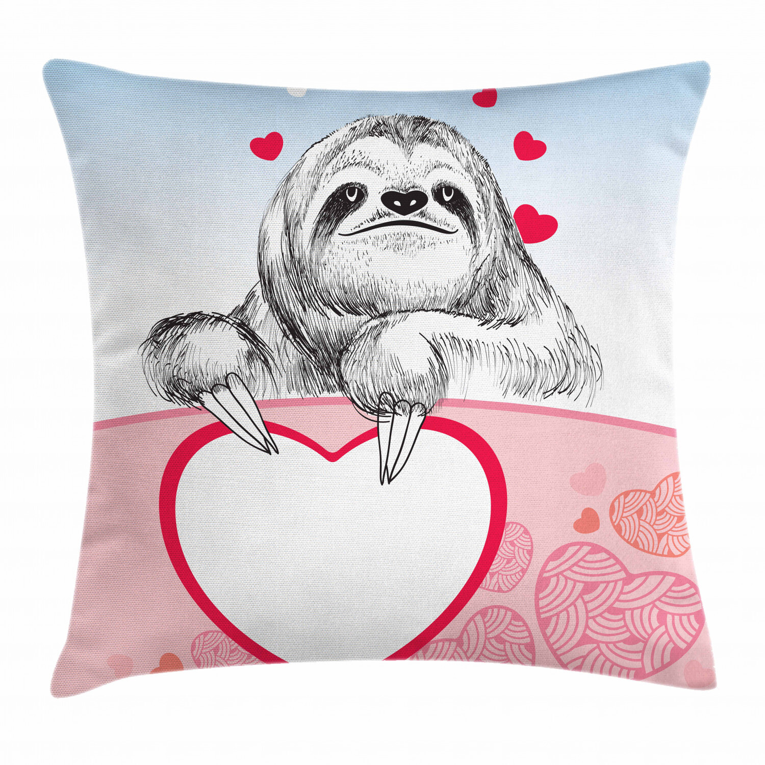 Romantic Sloth in Love Square Pillow Case 24 Inch Cushion Cover