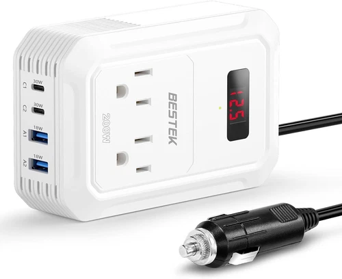 BESTEK 200W Car Power Inverter - DC 12V to 110V AC Converter with 2 USB-C(30W) a