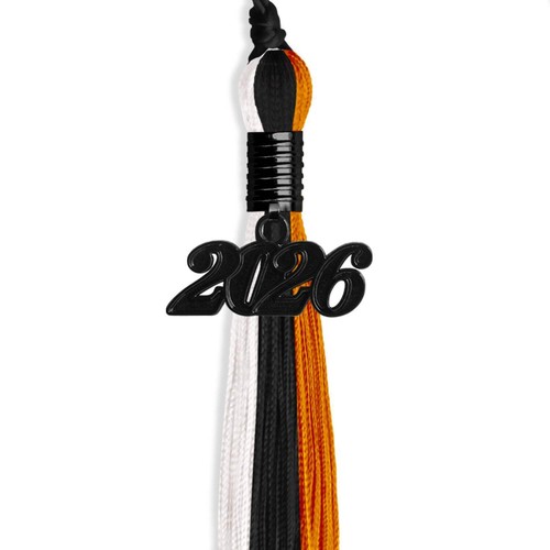 Endea Graduation Black/Orange/White Tassel with Black Date Drop - Picture 4 of 17