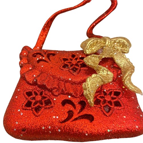 #4061 Red Purse Christmas ornament gold bow 4.5 X 3.5 IN - Picture 4 of 6