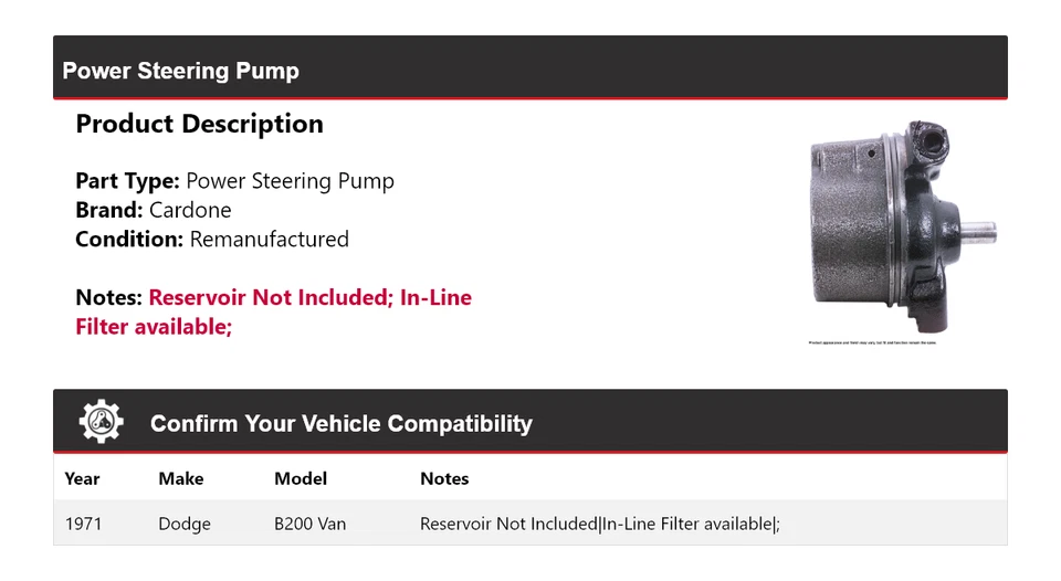 Bomba de dirección asistida Cardone para Dodge B200 1971 furgoneta Foto 2 de 4