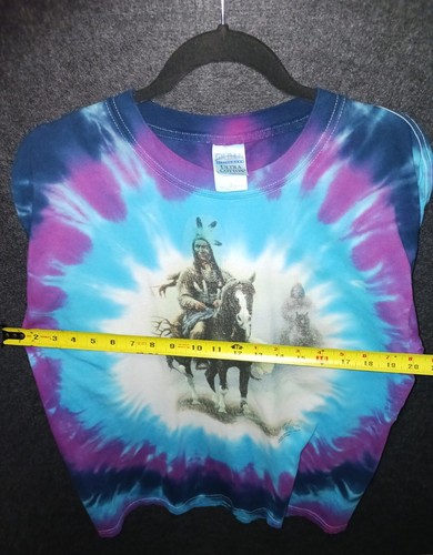 T-shirt Chuck DeHaan grande tie dye viola blu bianco vintage '93 arte nativa - Foto 8 di 10
