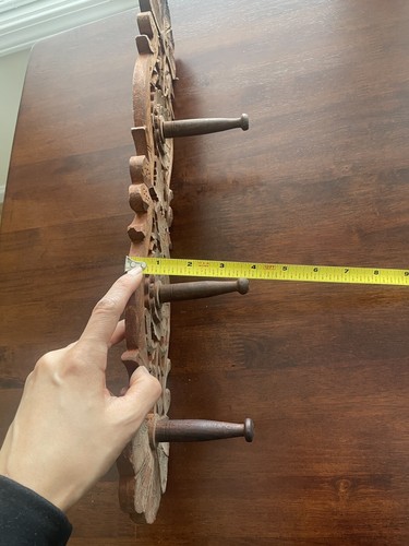 Hand Carved Wooden Peg Wall Coat Rack Natural Wood Botanical Plant 20x4.5 Floral - Picture 8 of 11