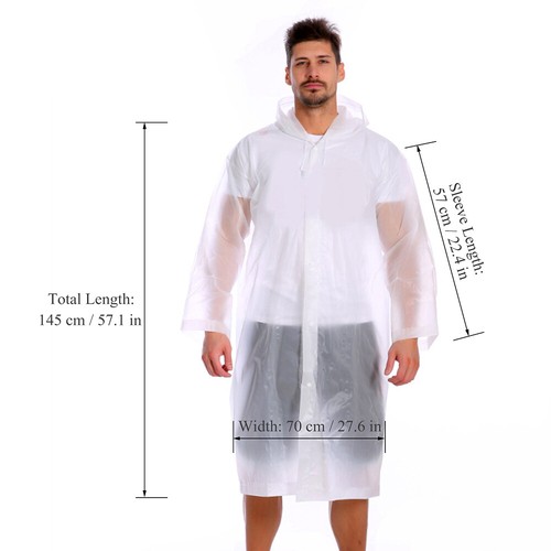 Damen Herren Regenmantel Hochwertig Regenjacke Transparent Kapuze Regenschutz - Bild 4 von 6