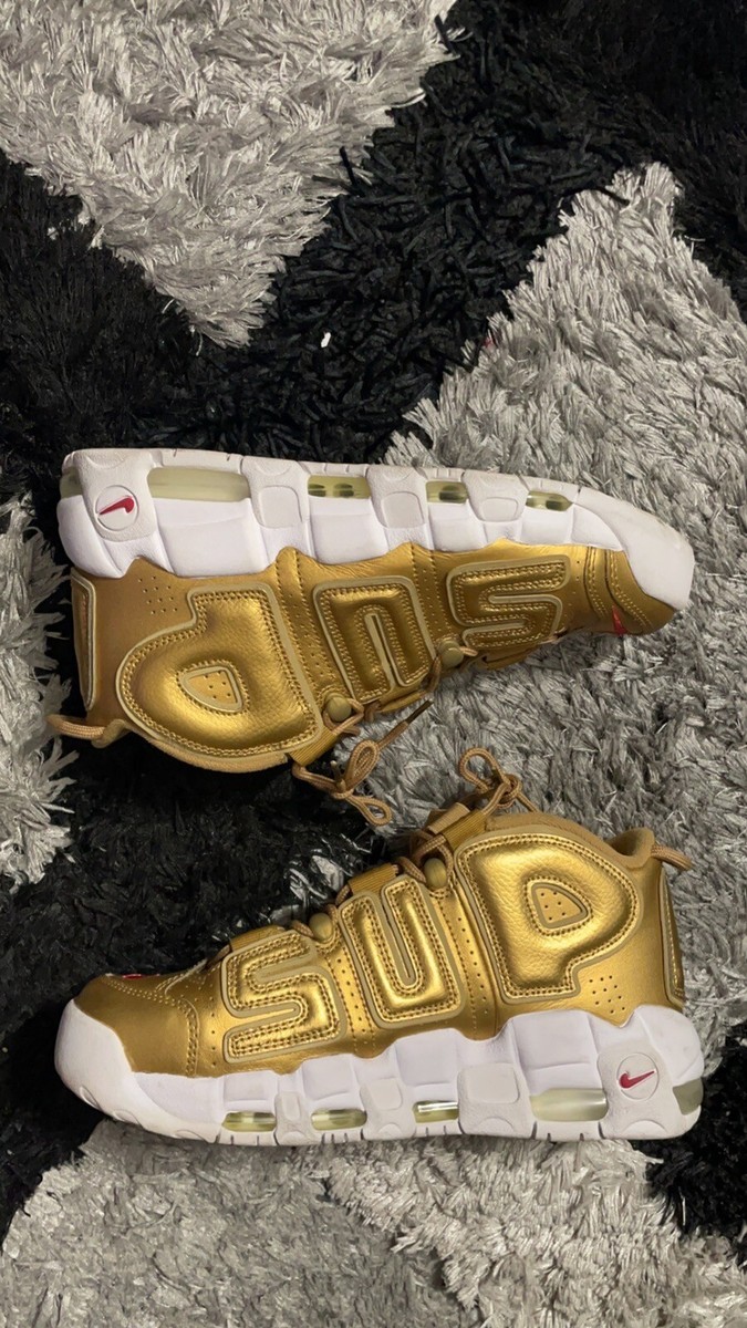 Size 8.5 - Nike Air More Uptempo x Supreme Metallic Gold