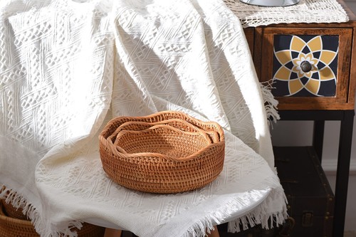 Rattan Bread Baskets Round Woven Fruit Bowls Key Holders Stackable For Storage S - Picture 6 of 7