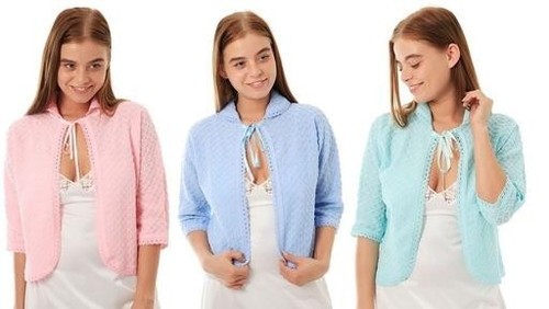 Damen Strick Häkel Design vorne offen Bett Jacke Nachtwäsche Größe 10-28-Geschenk - Bild 1 von 7