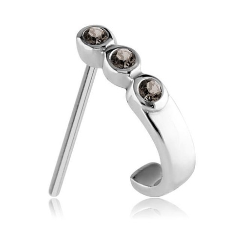 Surgical Steel Nose Stud Ring Screw L Bend Triple CZ Nose Hugger 20 Gauge 20G - Picture 5 of 13