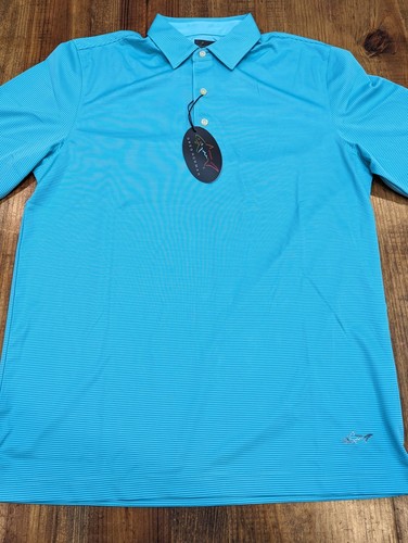 Camisa polo de golf Greg Norman ML75 Play Dry para hombre - azul verdoso a rayas - L - Imagen 3 de 11